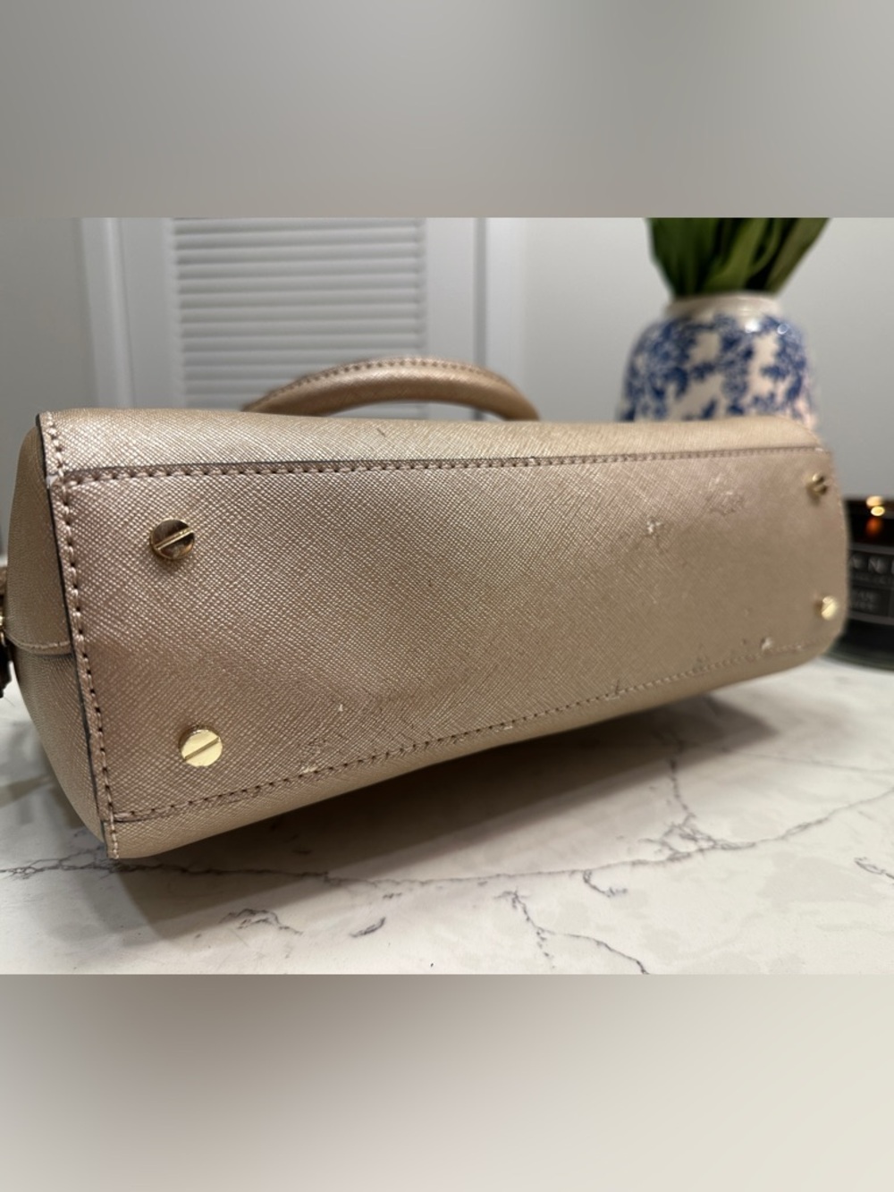 Karl Lagerfeld Paris Structured Satchel – Taupe with Gold Hardware - Picture 6 of 13